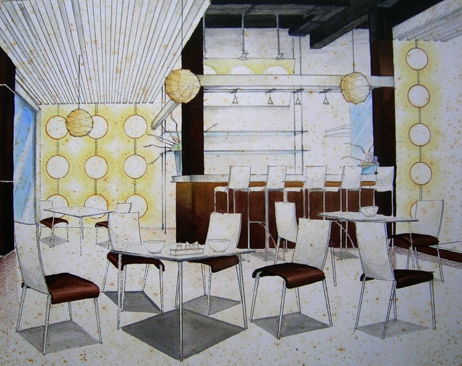 Зарсова интерьера школьной столовой