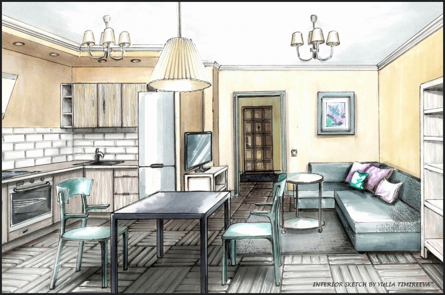 Зарисовка интерьера жилого помещения