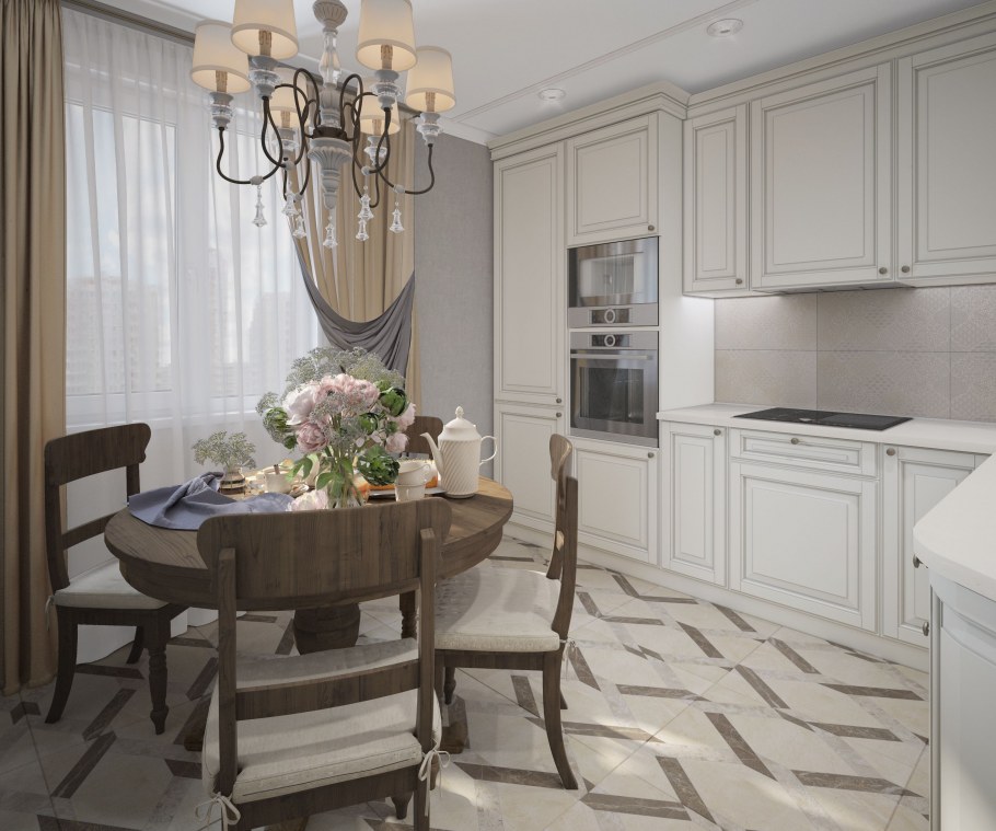 Кухня в молочных тонах классика