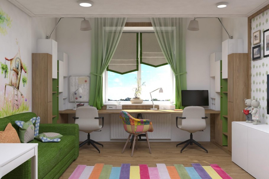 Расстановка мебели в комнате для двух детей