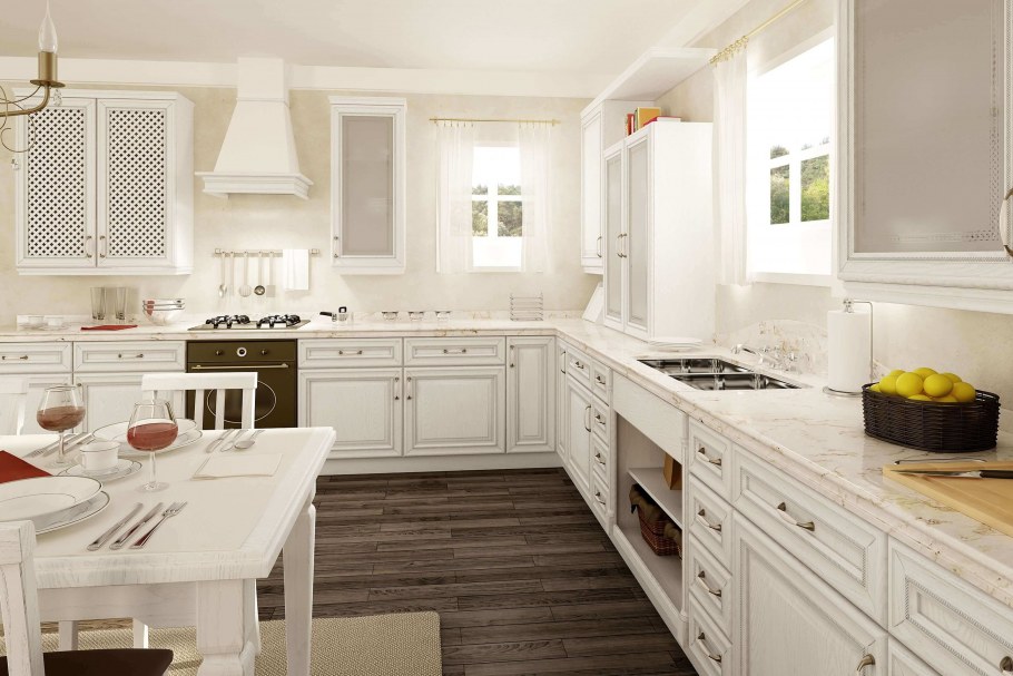 Белая кухня из натурального дерева