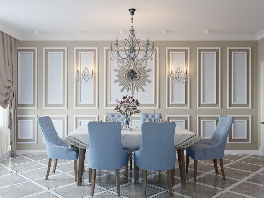 Панно из молдингов на стене