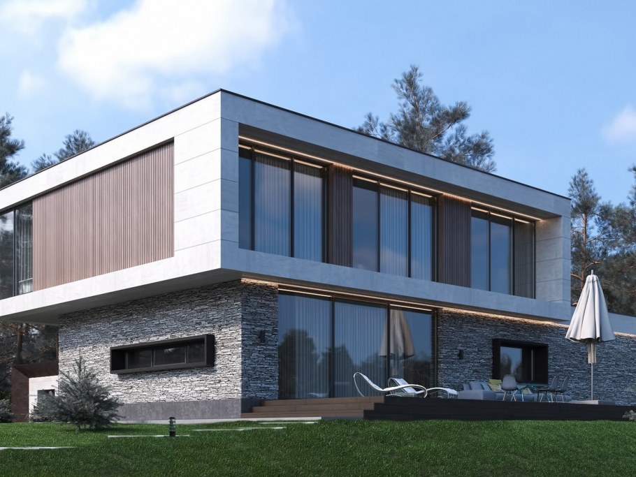 Отделка фасада в стиле хайтек