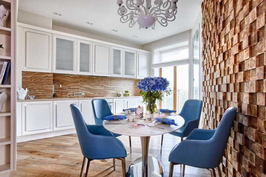 Пробковая стена в интерьере кухни