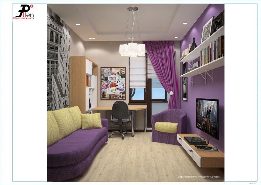 Фиолетовый интерьер для подростка