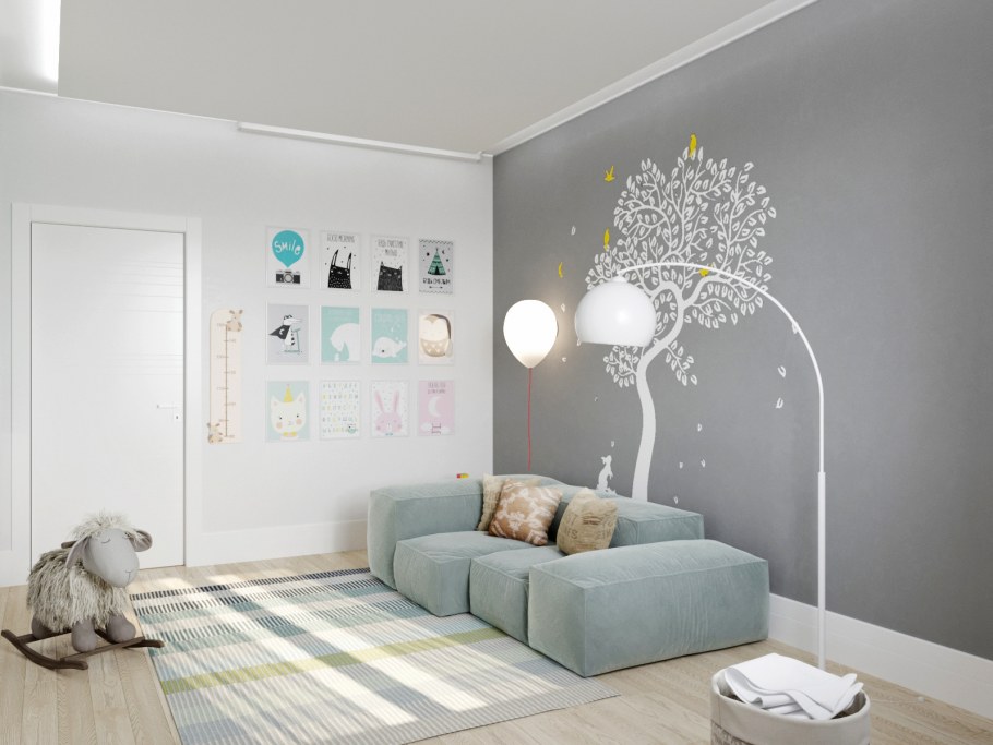 Светлая спальня с бирюзовыми акцентами