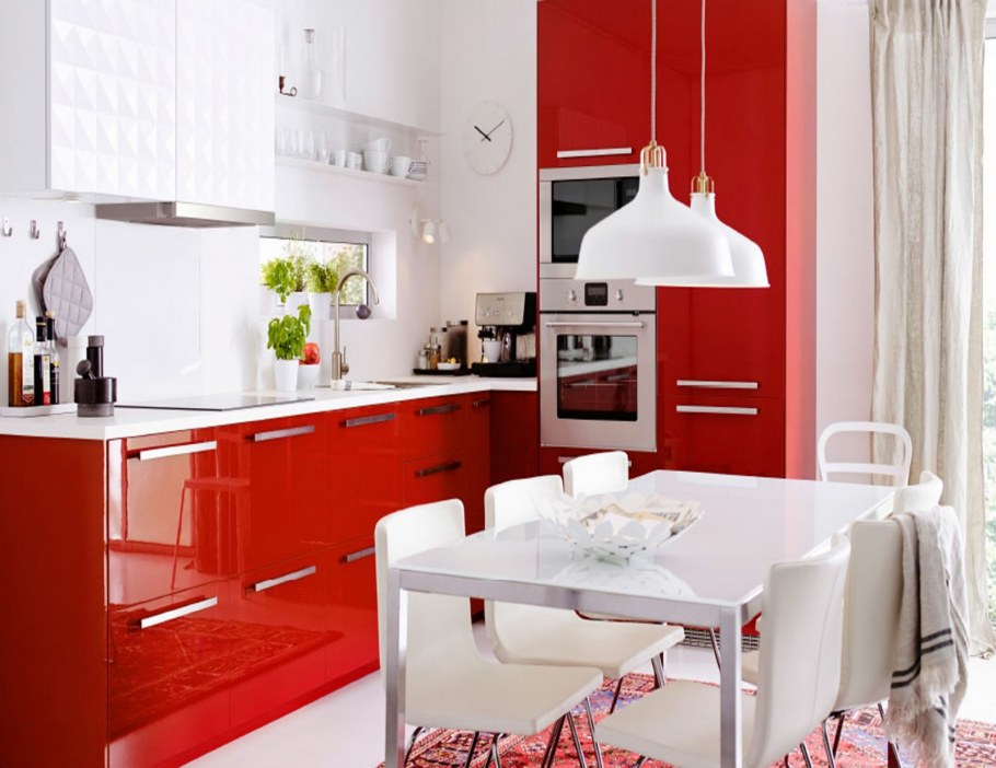 Кухня икеа красные фасады