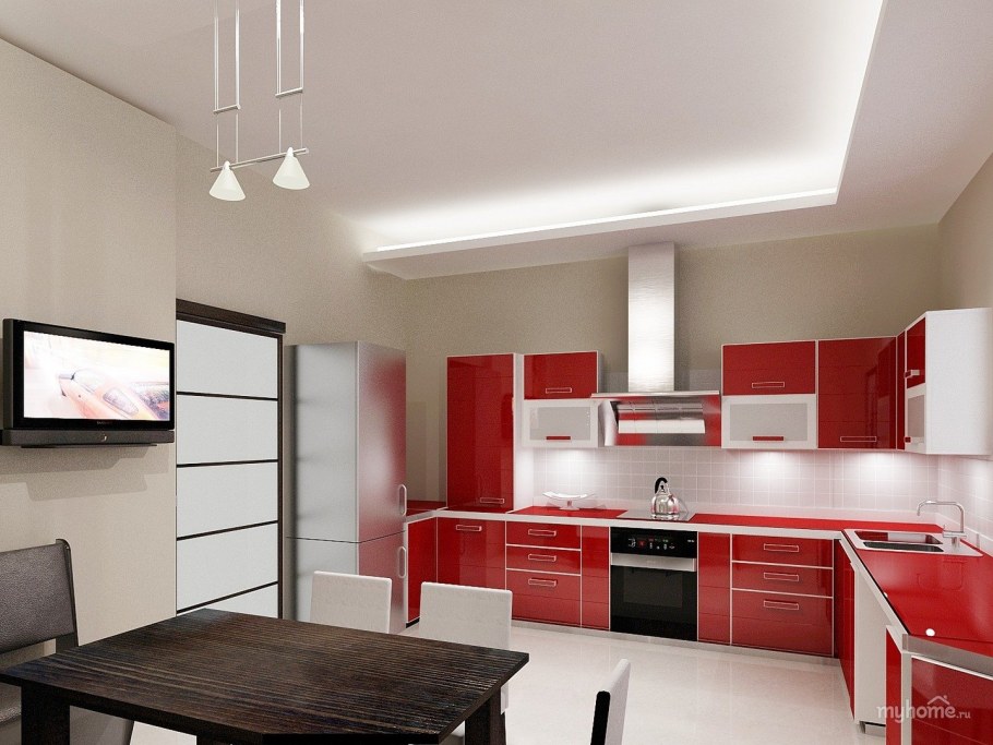 Красная кухня в стиле Минимализм