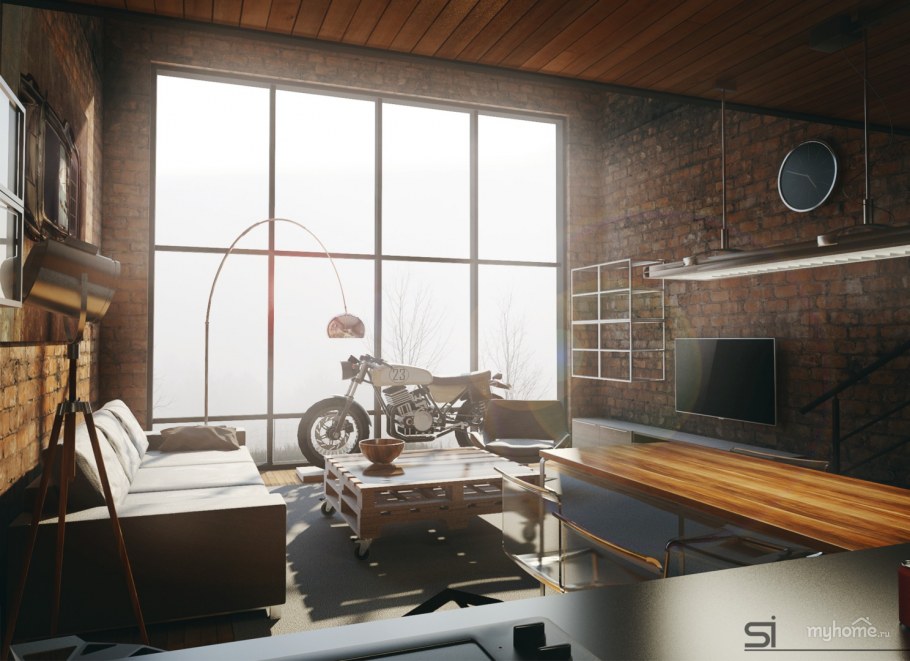 Квартира студия для холостяка в стиле лофт