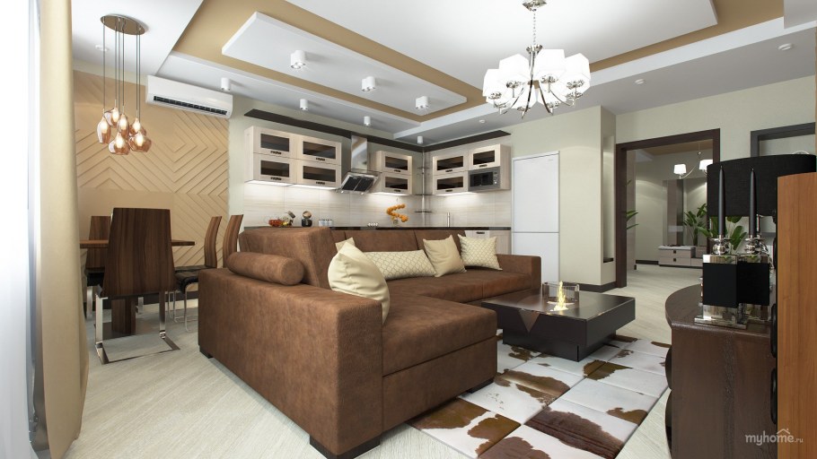 Красивая стойка за диваном в гостиной