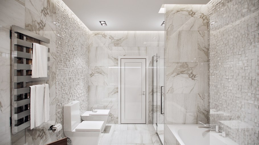 Ванная в светлых оттенках с мрамором