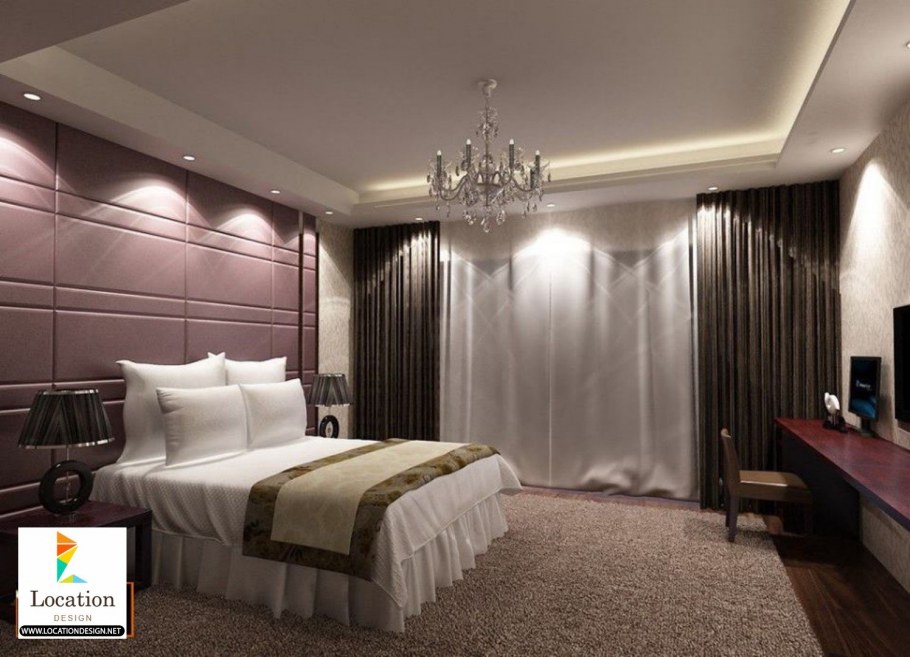 Натяжной потолок в спальне без люстры