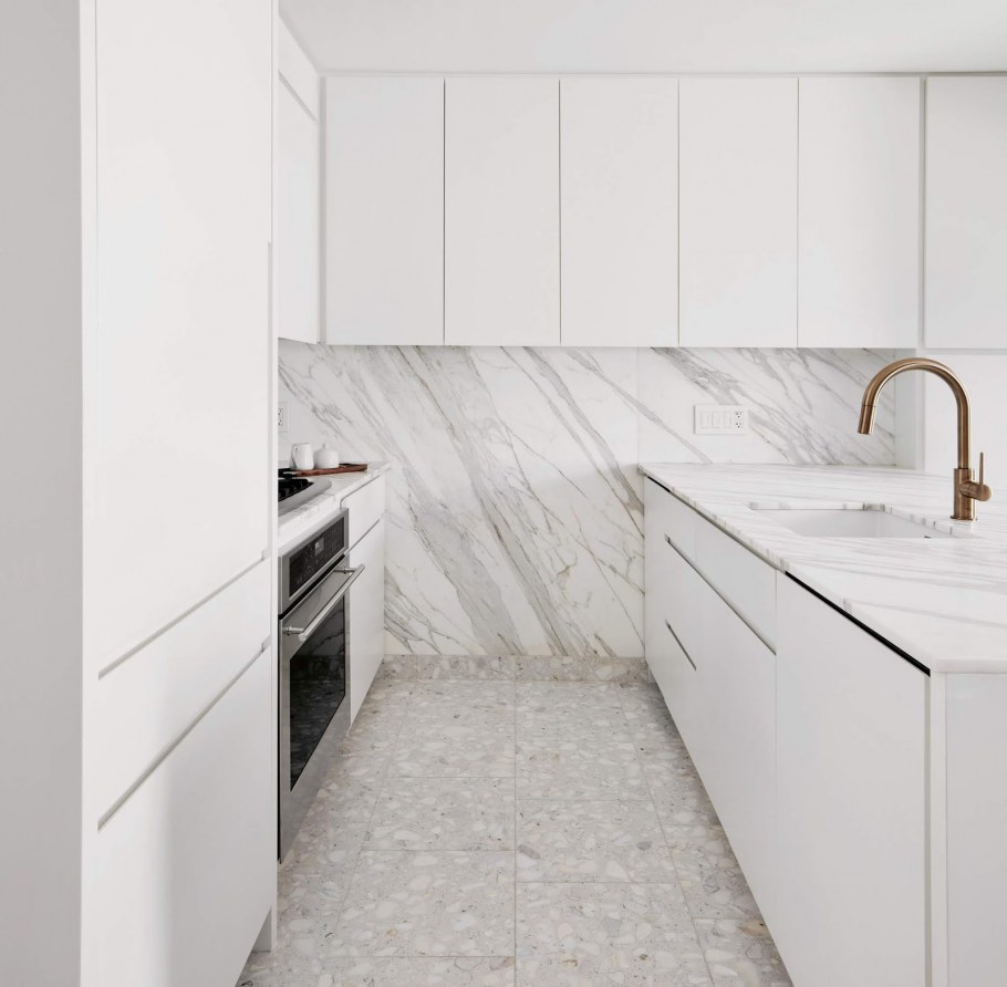 Кухня белый мрамор маленькая