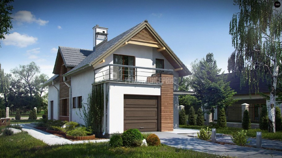 Дом с гаражом и мансардой для узкого участка