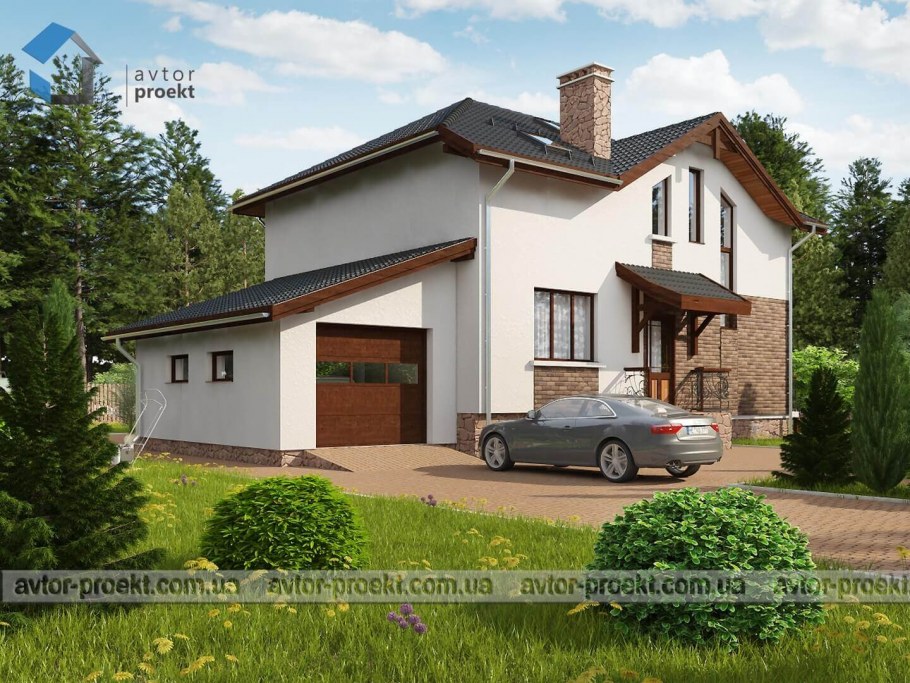 Двухэтажный дом с гаражом проект 100кв.м из газобетона