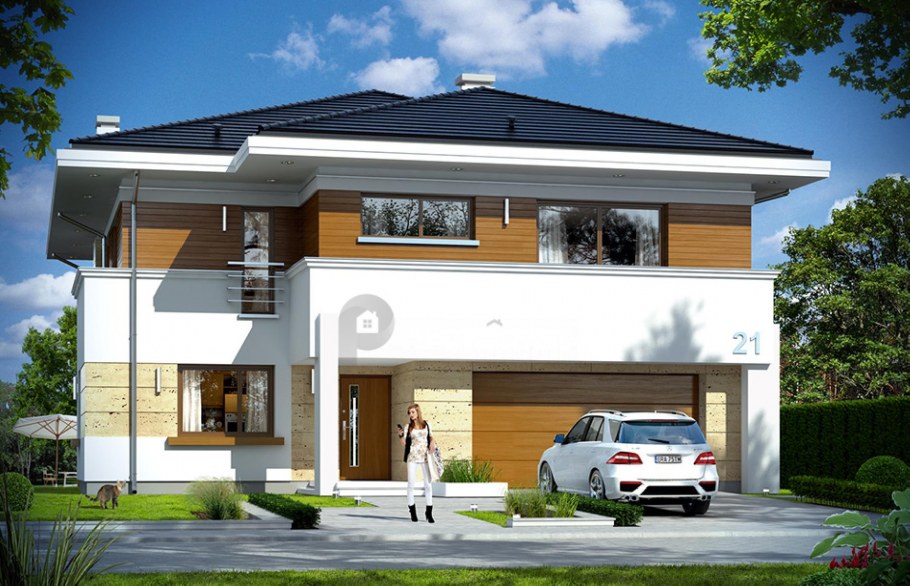 Двухэтажный дом с встроенным гаражом