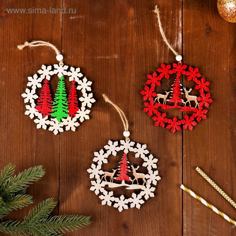 Деревянные подвески на елку