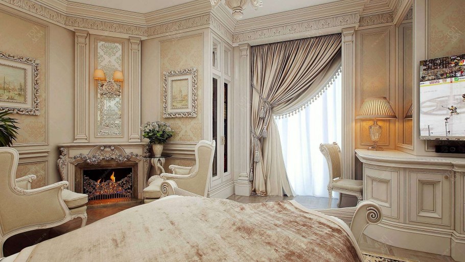 Спальня с эркером в классическом стиле