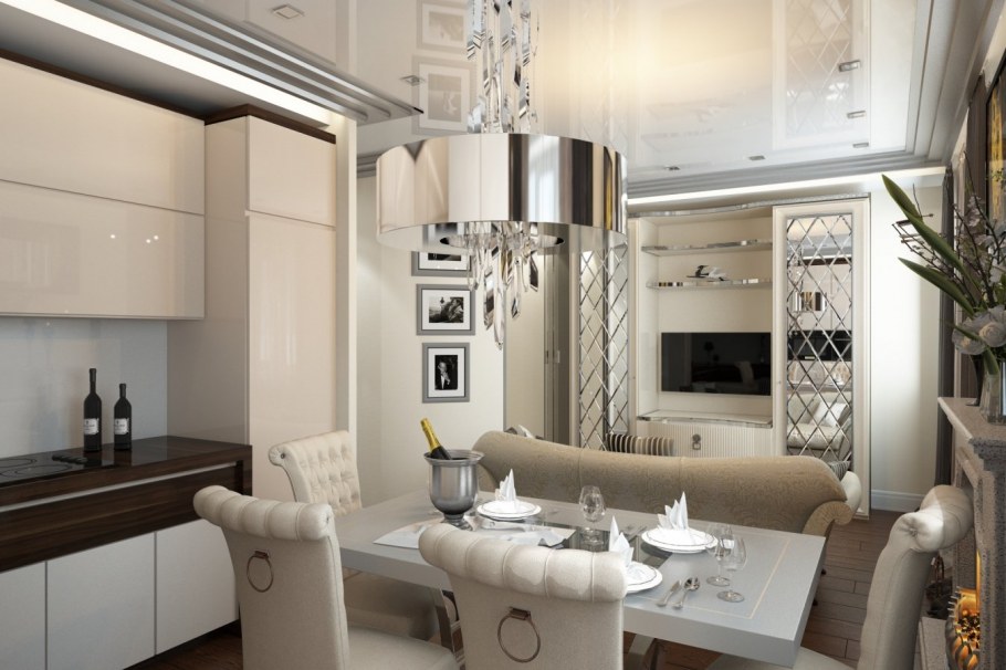 Кухня-гостиная 20 кв.м арт деко