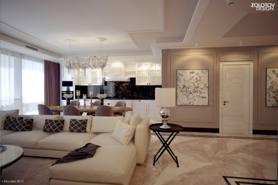 Гостиная в стиле арт деко в светлых тонах