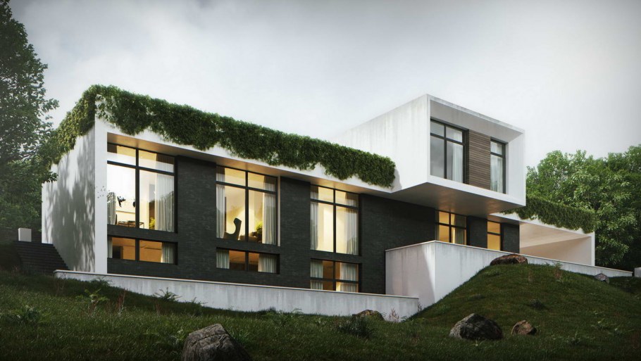 Фасад здания с плоской крышей