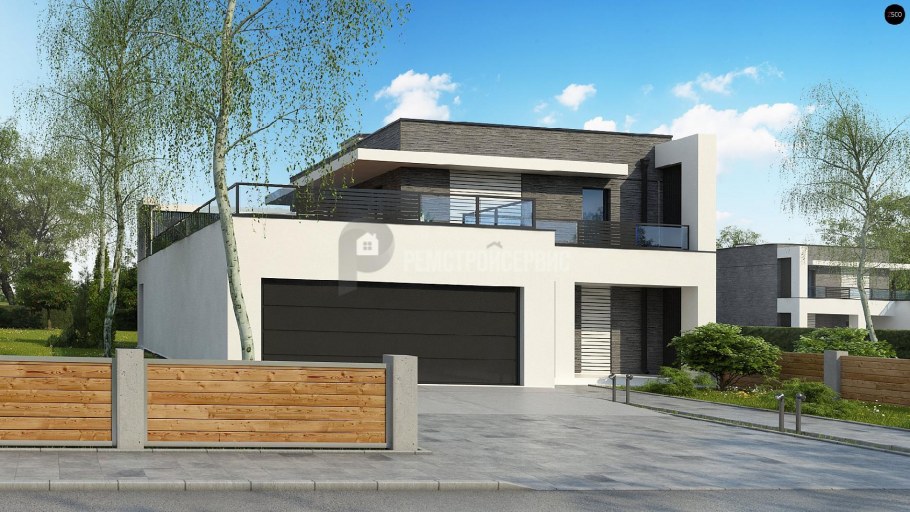 Дом с плоской крышей и гаражом