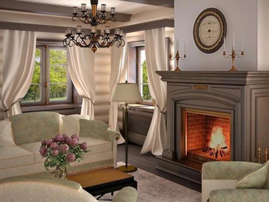 Гостиная с камином