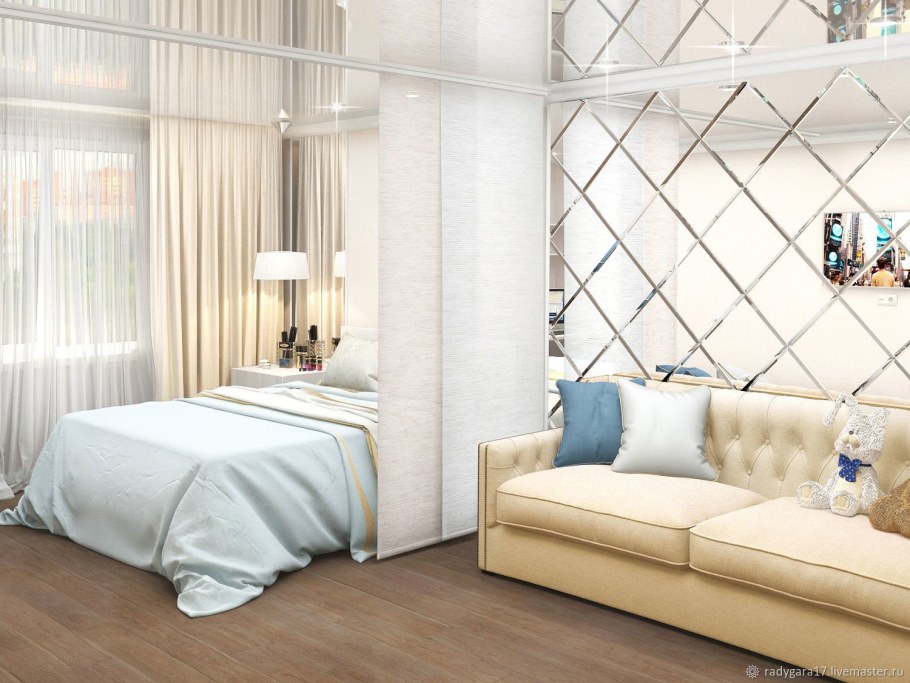 Зеркальная плитка в интерьере гостиной