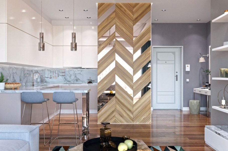 Стеновые панели с зеркальными вставками в интерьере