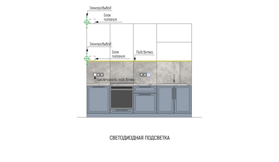 Высота электровывода для подсветки кухни