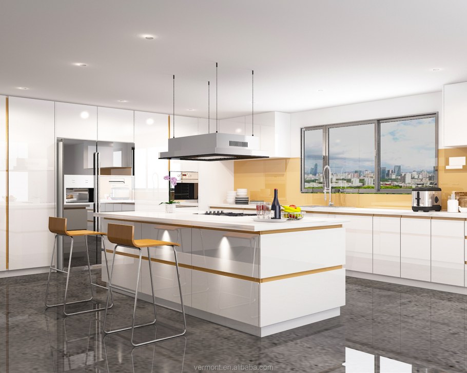 Кухня белая с золотом современная