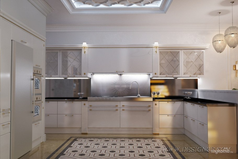 Фартук для кухни белый с золотом