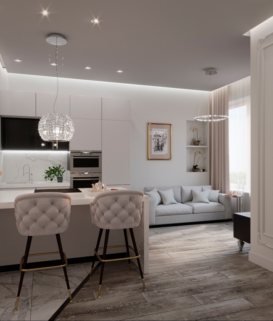 Гостиная в сталинке в скандинавском стиле