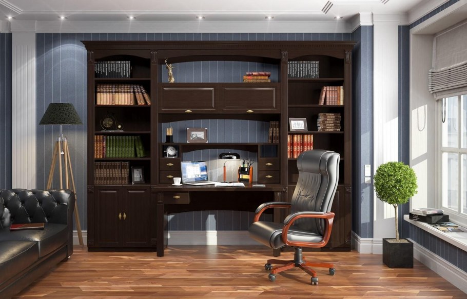 Домашний кабинет в синих тонах