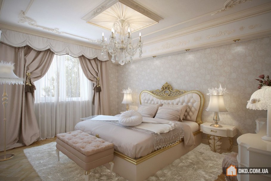 Спальня в классическом стиле бело-Золотая