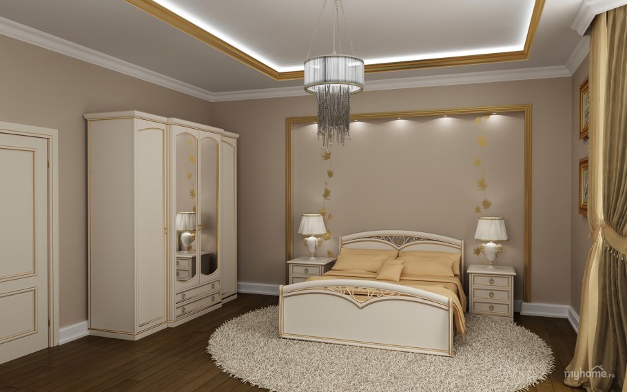Бело золотистая спальня