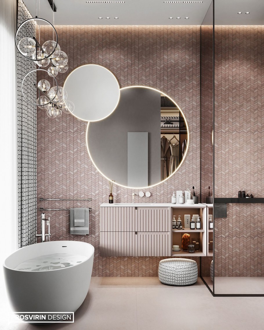 Голубые стены в ванной