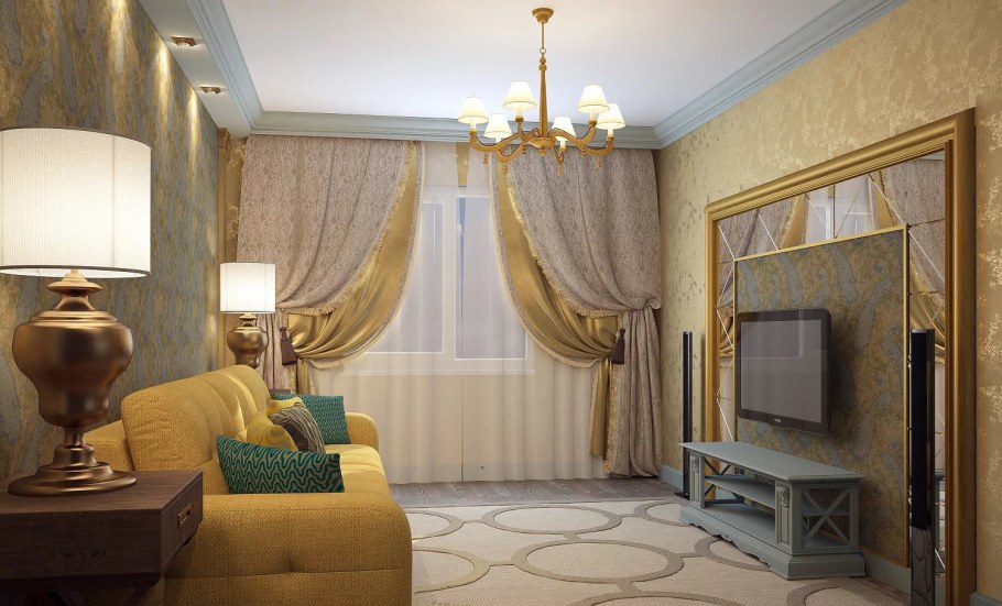 Гостиная в золотистых тонах
