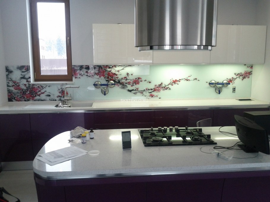 Фартук для кухни из стекла Сакура