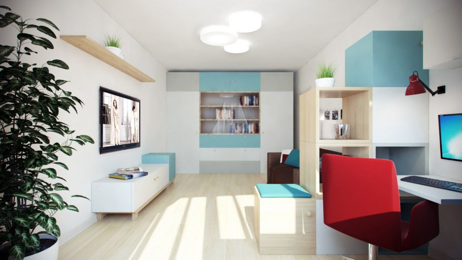 Интерьер комнаты с компьютерным столом