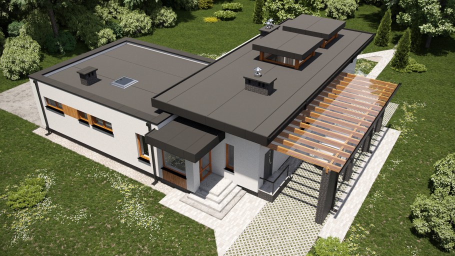 Дом одноэтажный с плоской крышей проект м51