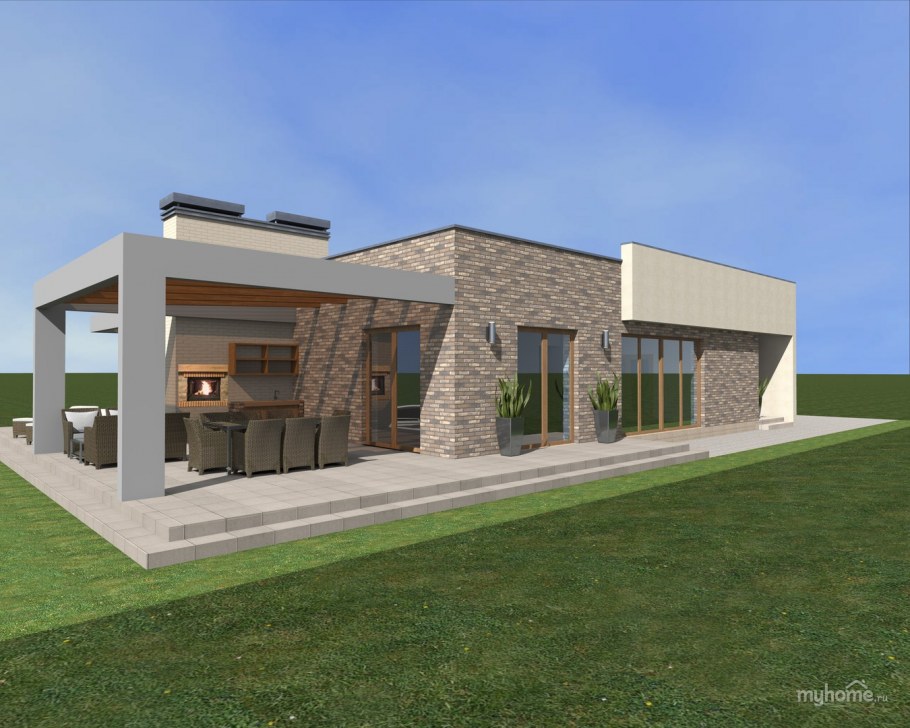 Одноэтажный дом с прямой крышей