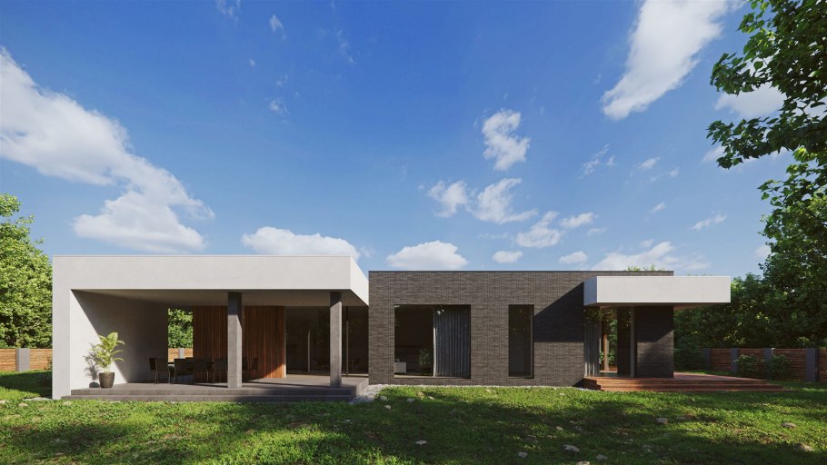 Одноэтажное здание с плоской крышей