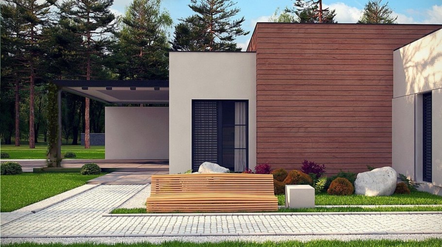 Дом одноэтажный с плоской крышей проект м51