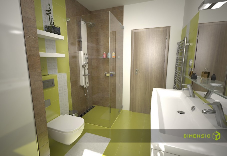 Ванная в бежевых тонах с яркими акцентами