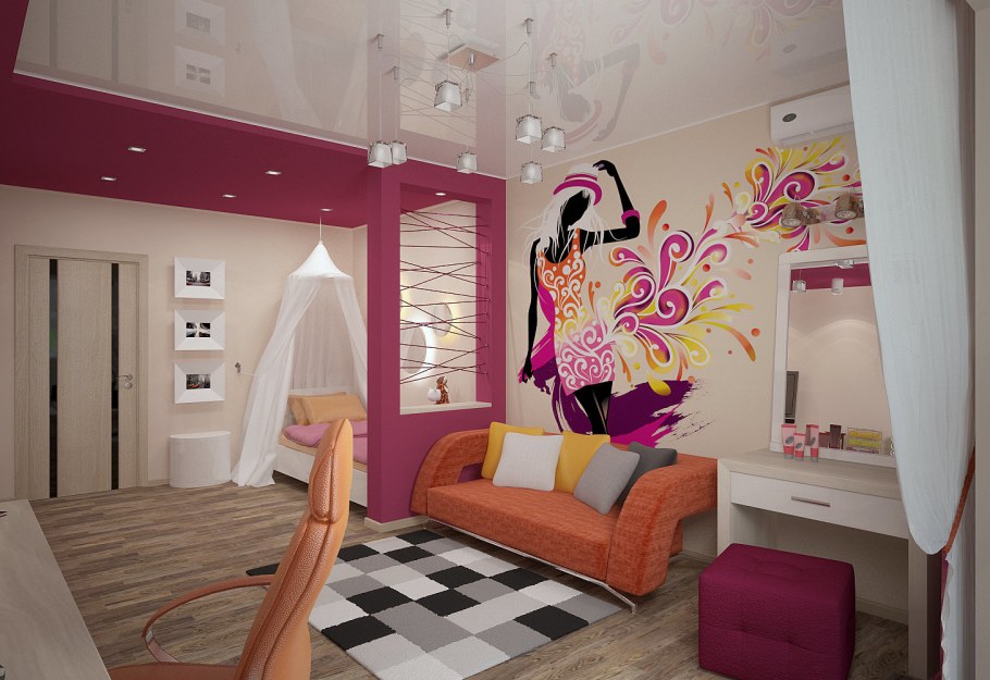 Зонирование комнаты для девочки