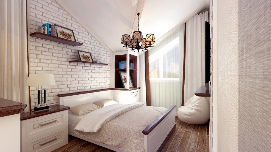 Кирпич в интерьере спальни