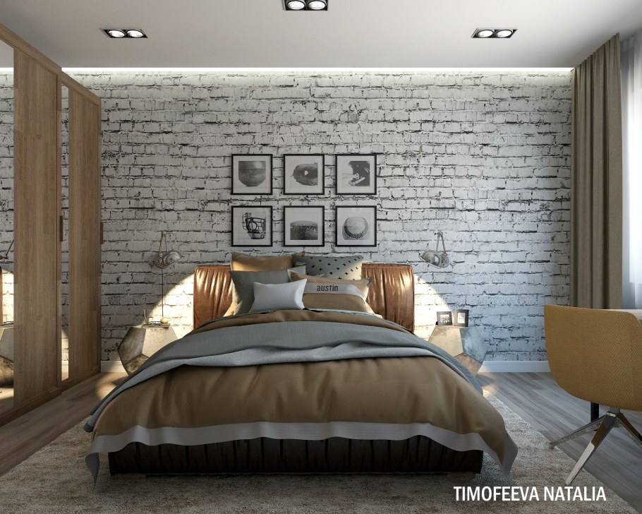 Белый кирпич в спальне