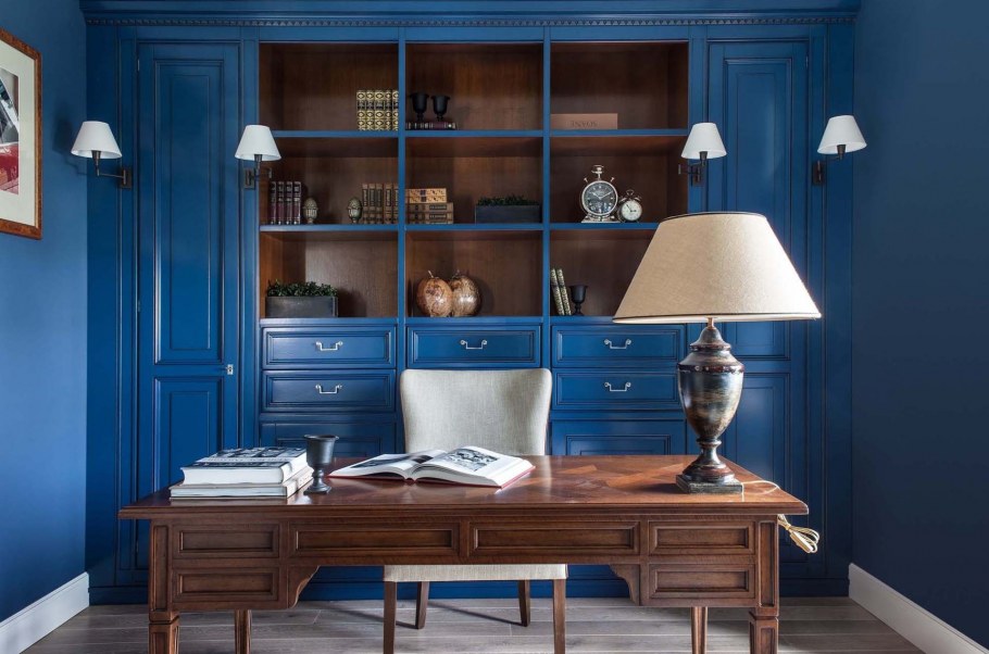 Синий цвет в интерьере кабинета