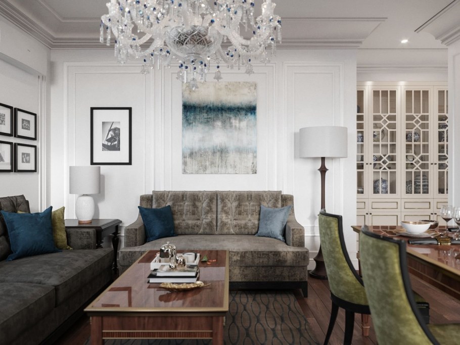 Линкруста в интерьере гостиной в стиле Неоклассика